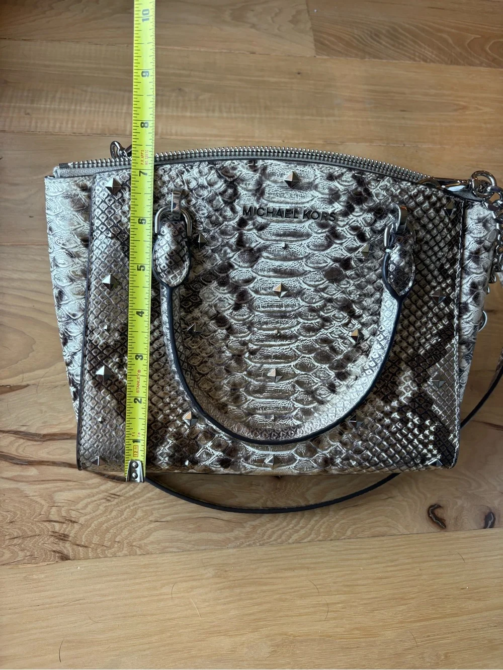 Michael Kors Ellis Large Python-Embossed Leather Satchel Bag